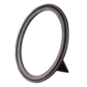 High Quality Oval Mirror PU Leather Mirror For Makeup, Black