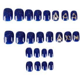 Royal Blue False Fingernails Artificial False Nails Tips Full Cover Wedding Bead Nail Art Decoration