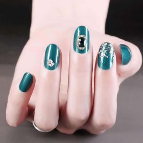 False Fingernails Artificial False Nails Tips Full Cover Wedding Bead Nail Art Decoration, Dark Green