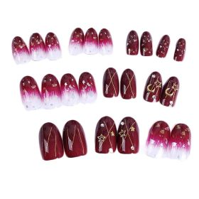 Wine Red False Fingernails Artificial False Nails Tips Wedding Nail Art Decoration, Moon and Star