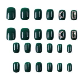 Dark Green Beads False Nail Tips Wedding Full Cover Fake Nails Long Nails Nail Art Decoration