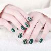 Dark Green Beads False Nail Tips Wedding Full Cover Fake Nails Long Nails Nail Art Decoration