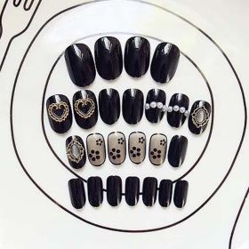 Black Beads Wedding Nail Art Decoration False Fingernails Artificial False Nails Tips