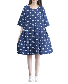 Stylish/Large Size/Quality Fabrics Maternity Dress(Navy)