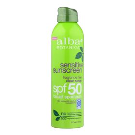 Alba Botanica Sunscreen - Very Emollient - Clear Spray SPF 50 - Fragrance Free - 6 oz