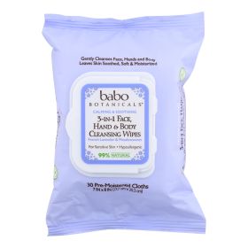 Babo Botanicals - Hand and Body Cleansing Wipes - Lavender and Meadowsweet - Case of 4 - 30 Count