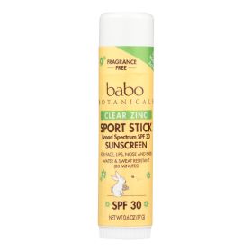 Babo Botanicals - Clear Zinc Sport Stick - Unscented SPF 30 - .6 oz - Case of 12