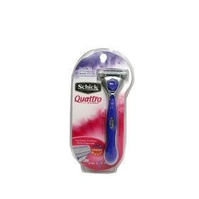 SCHICK QUATTRO RAZOR FOR WOMEN, PURPLE AND SILVER, ONE 4-BLADED RAZOR 12/CS